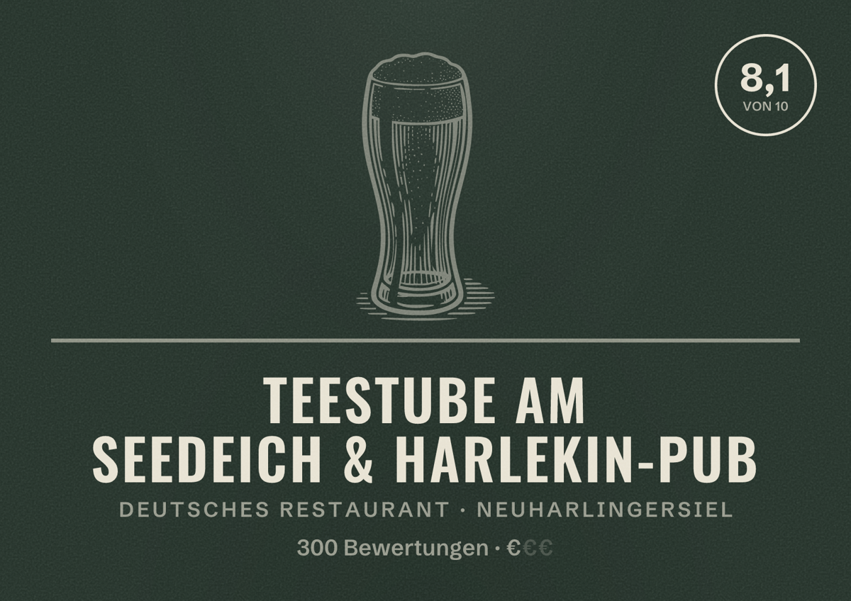 Illustriertes Poster von Teestube am Seedeich & Harlekin-Pub, Deutsches Restaurant in Neuharlingersiel: Bewertung 8,1 von 10 aus 300 Bewertungen, Preisniveau €
