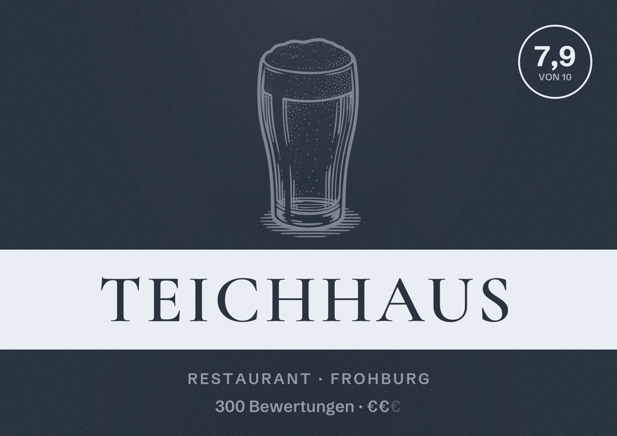 Illustriertes Poster von Teichhaus, Restaurant in Frohburg: Bewertung 7,9 von 10 aus 300 Bewertungen, Preisniveau €€