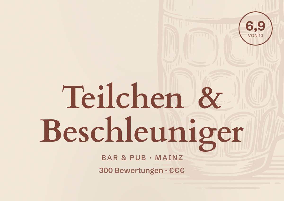 Illustriertes Poster von Teilchen & Beschleuniger, Bar & Pub in Mainz: Bewertung 6,9 von 10 aus 300 Bewertungen, Preisniveau €€€