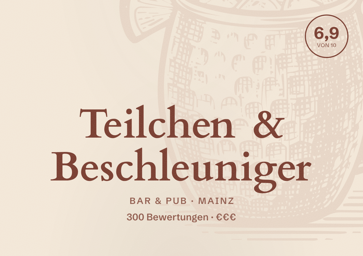 Illustriertes Poster von Teilchen & Beschleuniger, Bar & Pub in Mainz: Bewertung 6,9 von 10 aus 300 Bewertungen, Preisniveau €€€