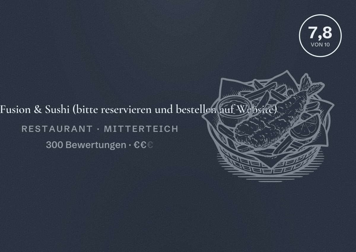 Illustriertes Poster von TEN Asian Fusion & Sushi (bitte reservieren und bestellen auf Website), Restaurant in Mitterteich: Bewertung 7,8 von 10 aus 300 Bewertungen, Preisniveau €€
