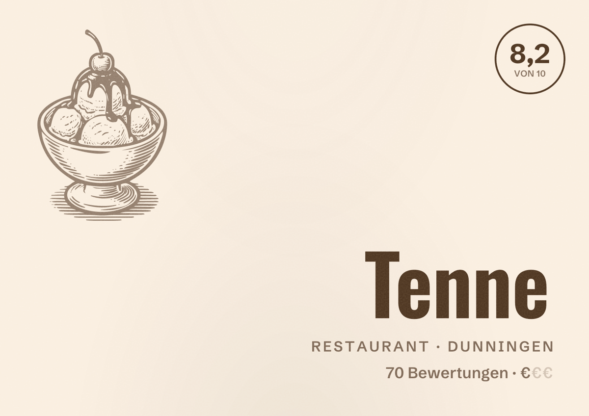Illustriertes Poster von Tenne, Restaurant in Dunningen: Bewertung 8,2 von 10 aus 70 Bewertungen, Preisniveau €