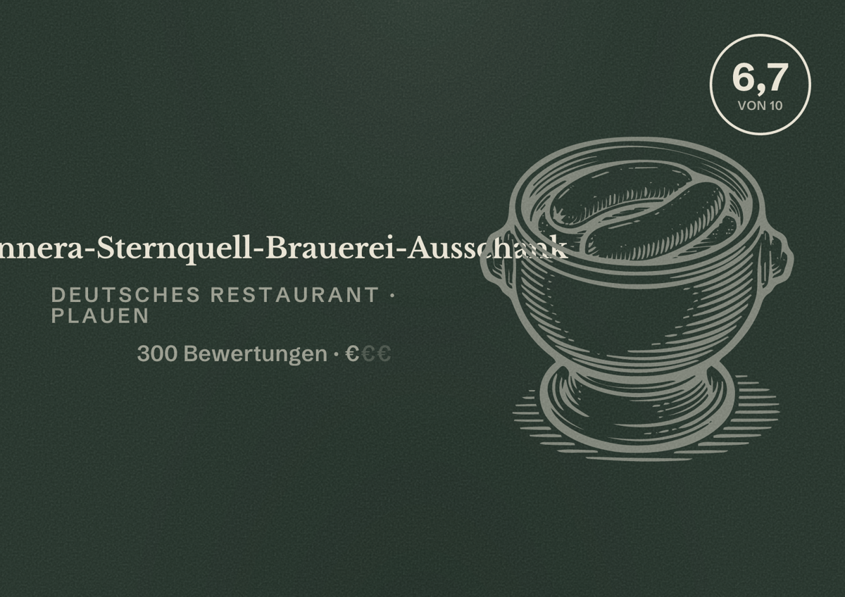 Illustriertes Poster von Tennera-Sternquell-Brauerei-Ausschank, Deutsches Restaurant in Plauen: Bewertung 6,7 von 10 aus 300 Bewertungen, Preisniveau €