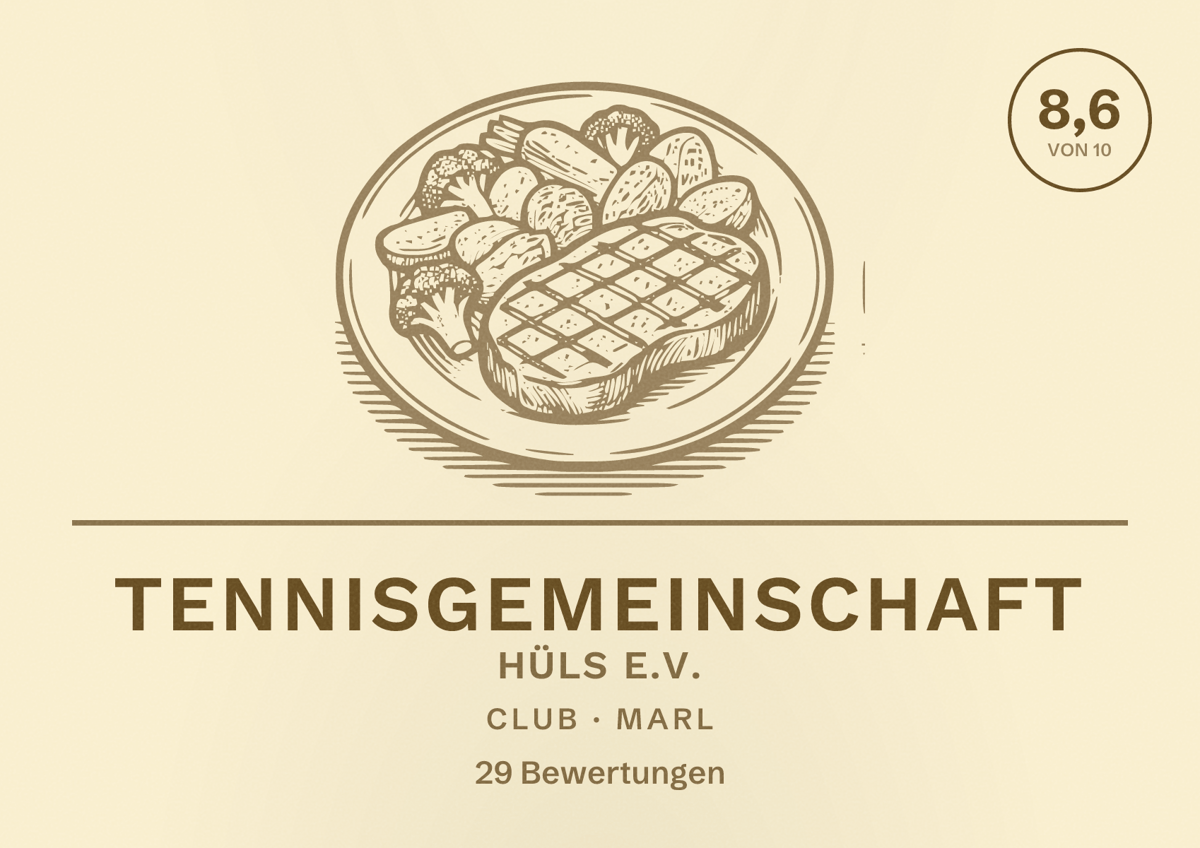 Illustriertes Poster von Tennisgemeinschaft Hüls e.V., Club in Marl: Bewertung 8,6 von 10 aus 29 Bewertungen