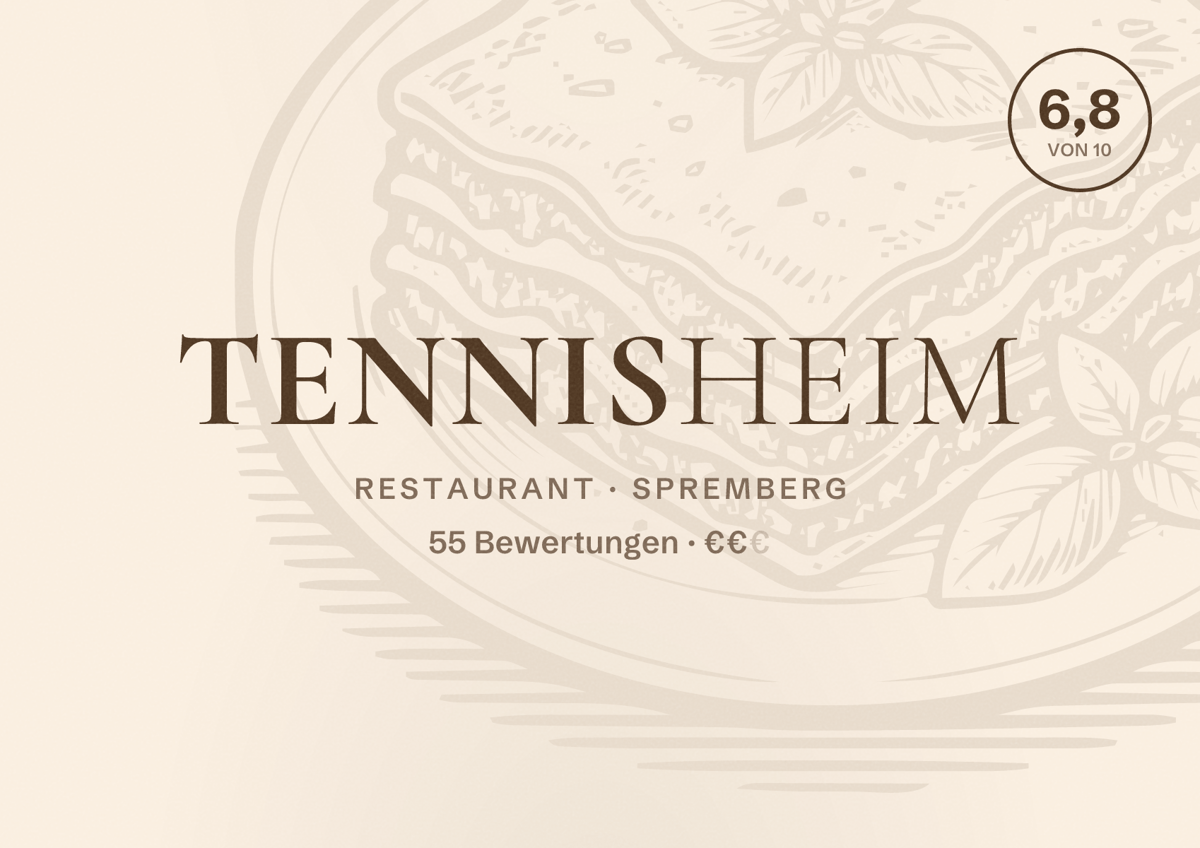 Illustriertes Poster von Tennisheim, Restaurant in Spremberg: Bewertung 6,8 von 10 aus 55 Bewertungen, Preisniveau €€
