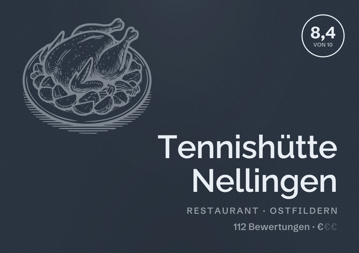 Illustriertes Poster von Tennishütte Nellingen, Restaurant in Ostfildern: Bewertung 8,4 von 10 aus 112 Bewertungen, Preisniveau €