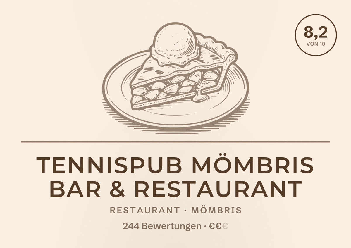 Illustriertes Poster von tennispub Mömbris Bar & Restaurant, Restaurant in Mömbris: Bewertung 8,2 von 10 aus 244 Bewertungen, Preisniveau €€