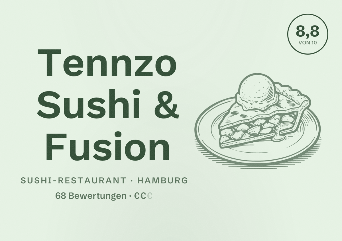 Illustriertes Poster von Tennzo Sushi & Fusion, Sushi-Restaurant in Hamburg: Bewertung 8,8 von 10 aus 68 Bewertungen, Preisniveau €€