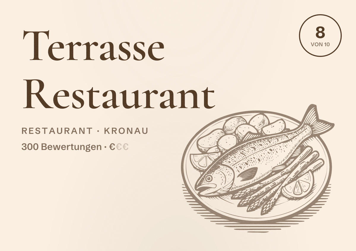 Illustriertes Poster von Terrasse Restaurant, Restaurant in Kronau: Bewertung 8 von 10 aus 300 Bewertungen, Preisniveau €