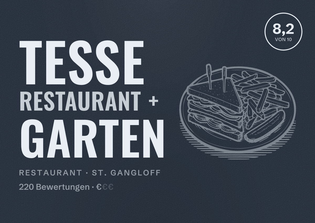 Illustriertes Poster von TESSE Restaurant + Garten, Restaurant in St. Gangloff: Bewertung 8,2 von 10 aus 220 Bewertungen, Preisniveau €
