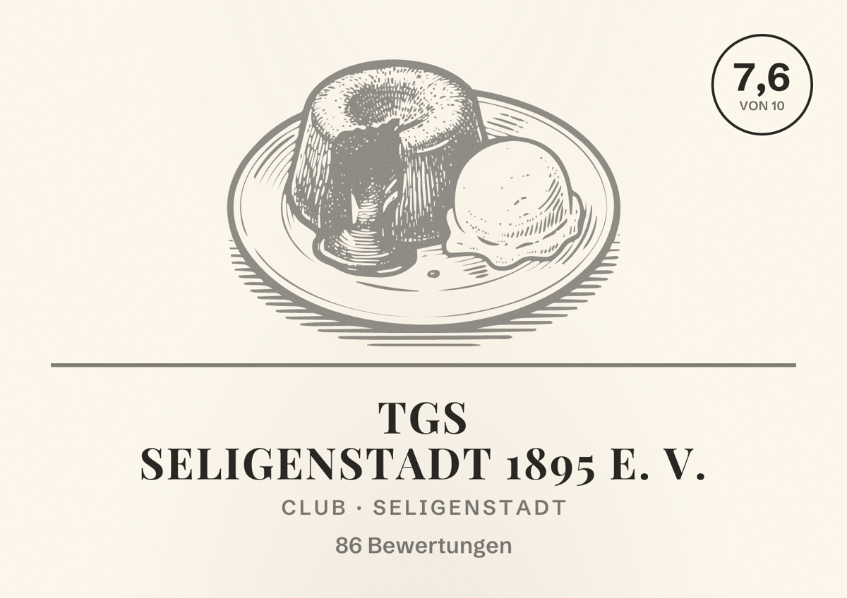 Illustriertes Poster von TGS Seligenstadt 1895 e. V., Club in Seligenstadt: Bewertung 7,6 von 10 aus 86 Bewertungen