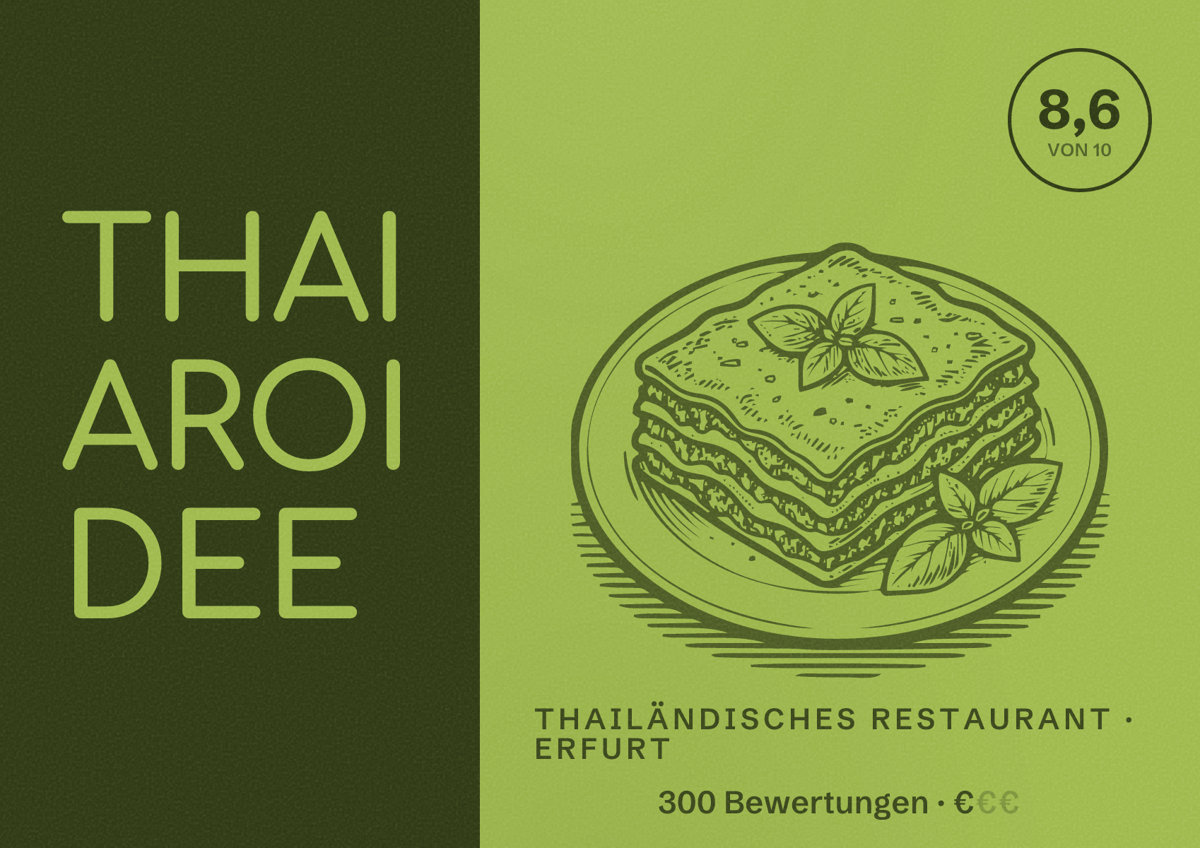 Illustriertes Poster von THAI AROI DEE, Thailändisches Restaurant in Erfurt: Bewertung 8,6 von 10 aus 300 Bewertungen, Preisniveau €