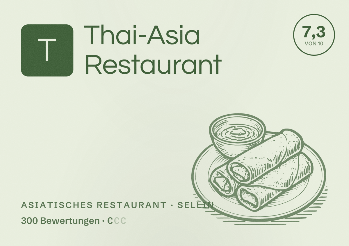 Illustriertes Poster von Thai-Asia Restaurant, Asiatisches Restaurant in Sellin: Bewertung 7,3 von 10 aus 300 Bewertungen, Preisniveau €