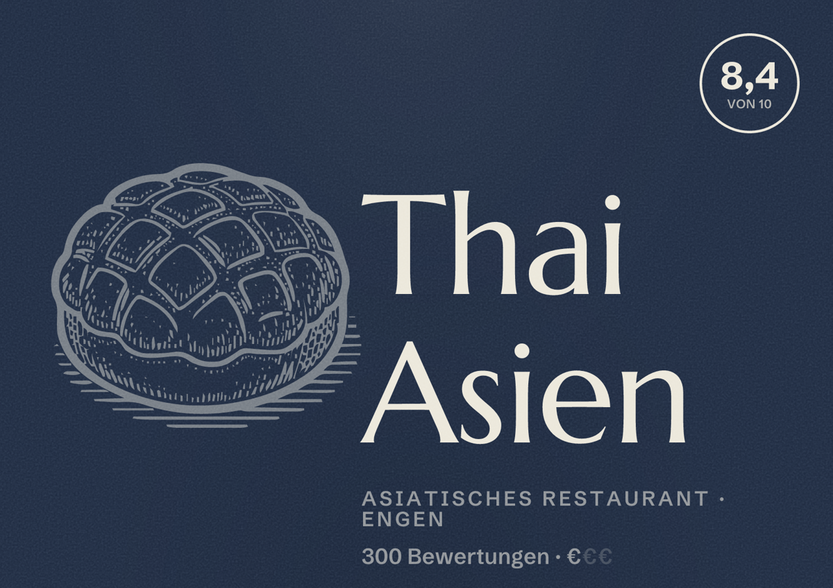 Illustriertes Poster von Thai Asien, Asiatisches Restaurant in Engen: Bewertung 8,4 von 10 aus 300 Bewertungen, Preisniveau €