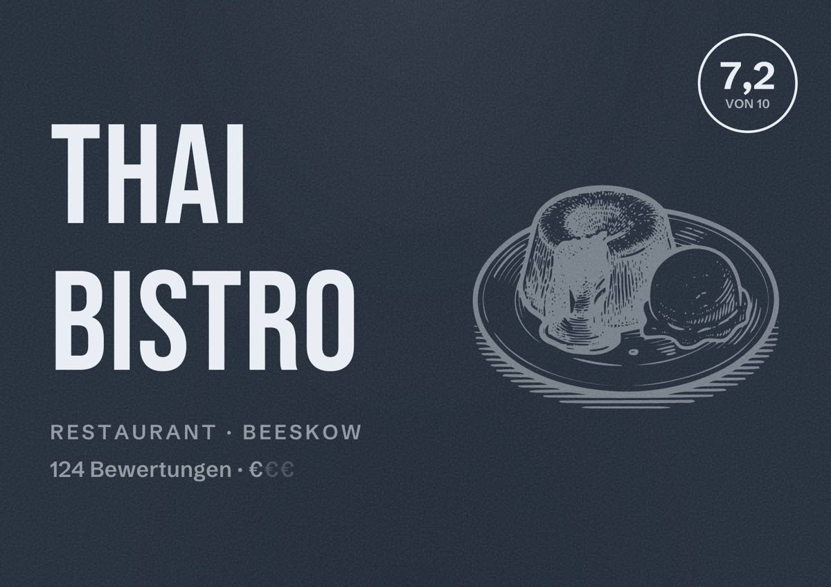 Illustriertes Poster von Thai Bistro, Restaurant in Beeskow: Bewertung 7,2 von 10 aus 124 Bewertungen, Preisniveau €