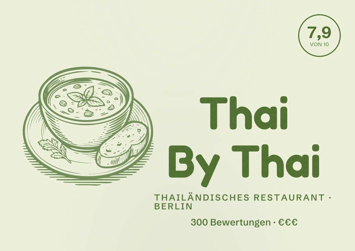 Illustriertes Poster von Thai By Thai, Thailändisches Restaurant in Berlin: Bewertung 7,9 von 10 aus 300 Bewertungen, Preisniveau €€€