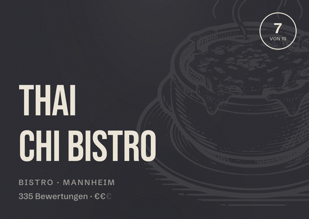 Illustriertes Poster von Thai Chi Bistro, Bistro in Mannheim: Bewertung 7 von 10 aus 335 Bewertungen, Preisniveau €€