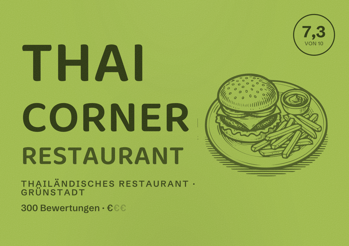 Illustriertes Poster von Thai Corner Restaurant, Thailändisches Restaurant in Grünstadt: Bewertung 7,3 von 10 aus 300 Bewertungen, Preisniveau €