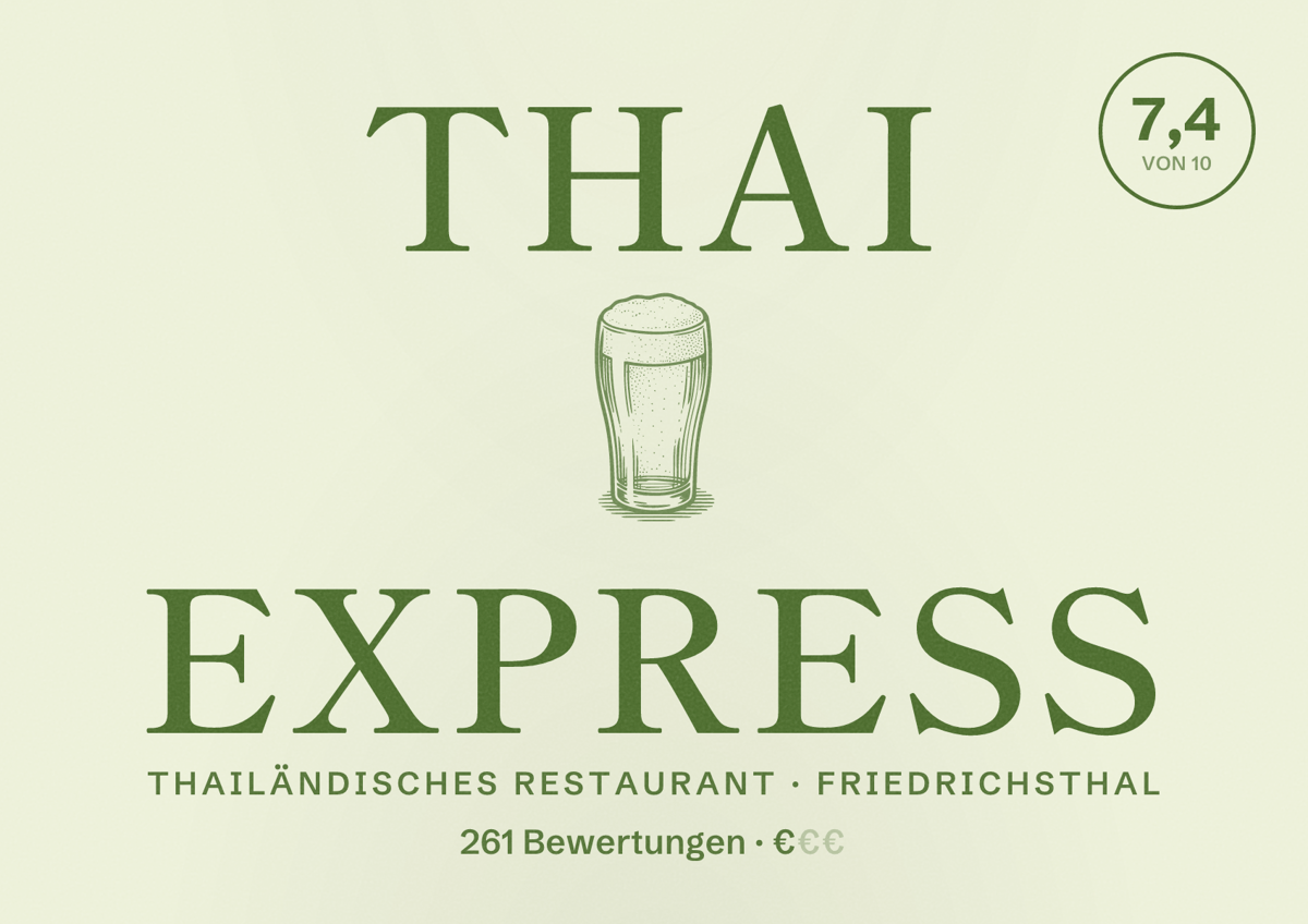 Illustriertes Poster von Thai Express, Thailändisches Restaurant in Friedrichsthal: Bewertung 7,4 von 10 aus 261 Bewertungen, Preisniveau €