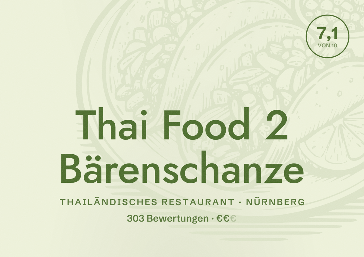 Illustriertes Poster von Thai Food 2 Bärenschanze, Thailändisches Restaurant in Nürnberg: Bewertung 7,1 von 10 aus 303 Bewertungen, Preisniveau €€
