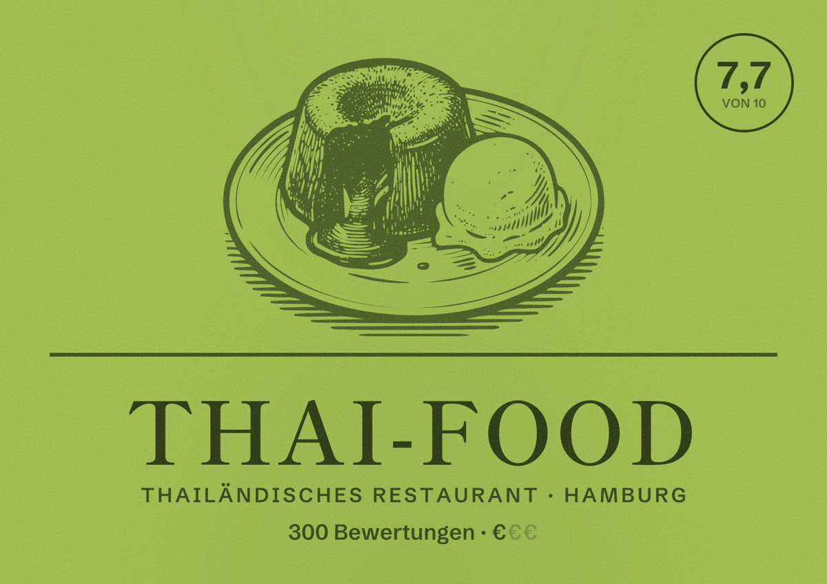 Illustriertes Poster von Thai-Food, Thailändisches Restaurant in Hamburg: Bewertung 7,7 von 10 aus 300 Bewertungen, Preisniveau €