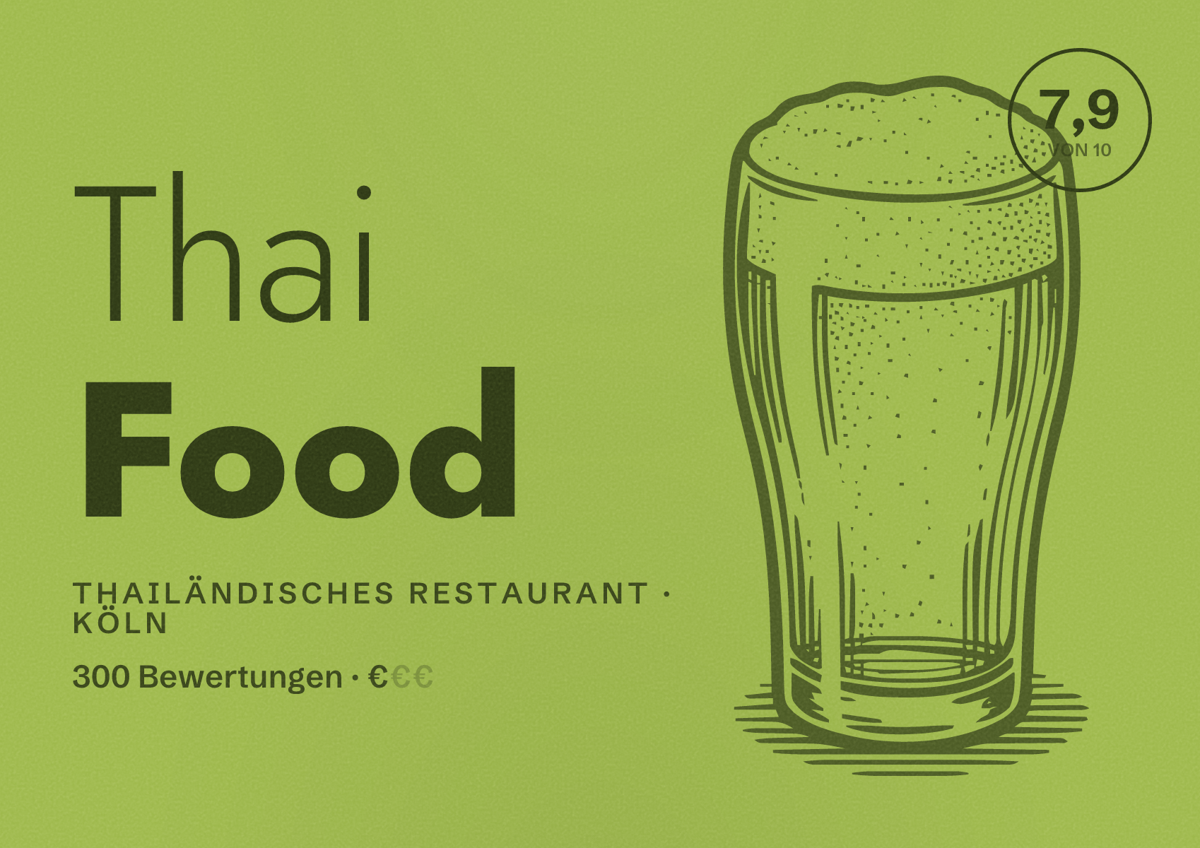Illustriertes Poster von Thai Food, Thailändisches Restaurant in Köln: Bewertung 7,9 von 10 aus 300 Bewertungen, Preisniveau €