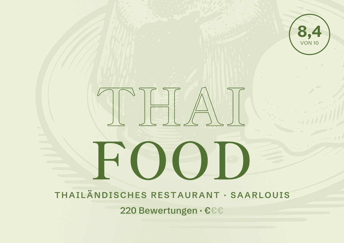 Illustriertes Poster von Thai food, Thailändisches Restaurant in Saarlouis: Bewertung 8,4 von 10 aus 220 Bewertungen, Preisniveau €