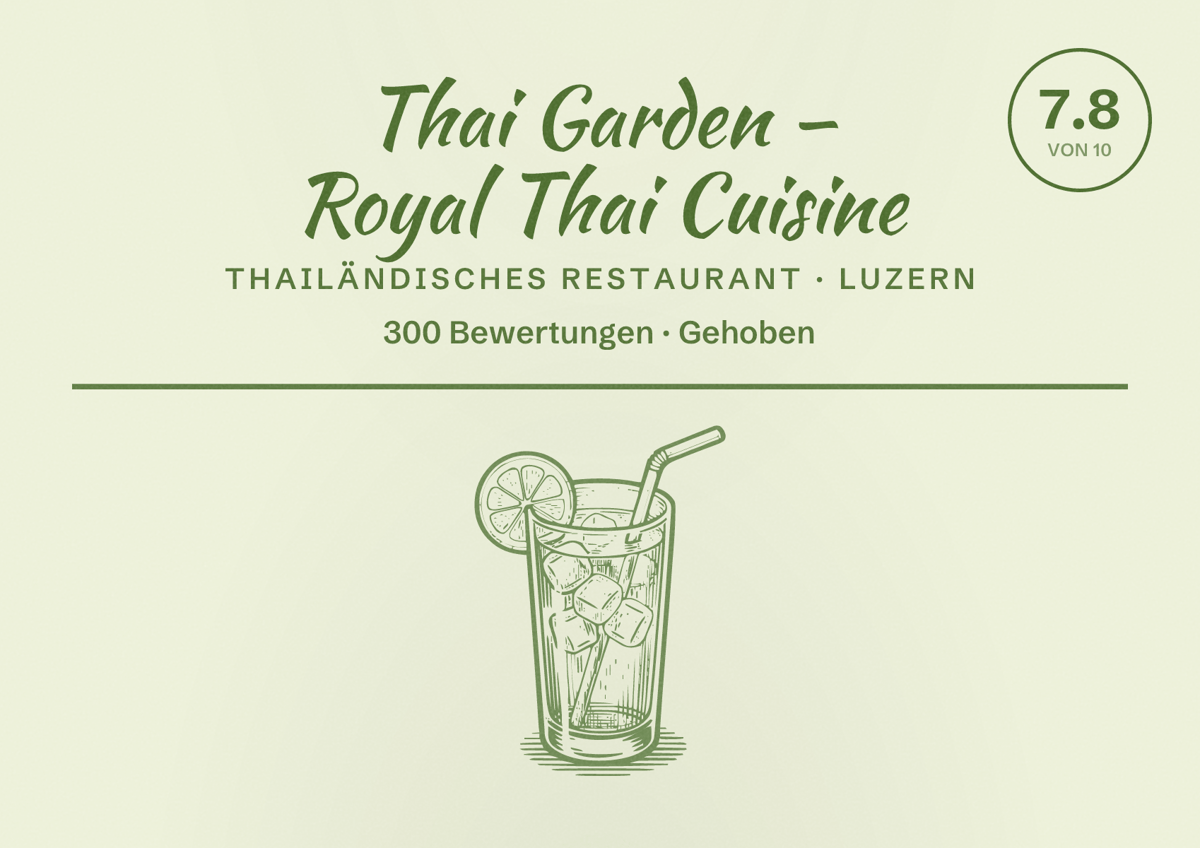 Illustriertes Poster von Thai Garden – Royal Thai Cuisine, Thailändisches Restaurant in Luzern: Bewertung 7.8 von 10 aus 300 Bewertungen, Preisniveau Gehoben