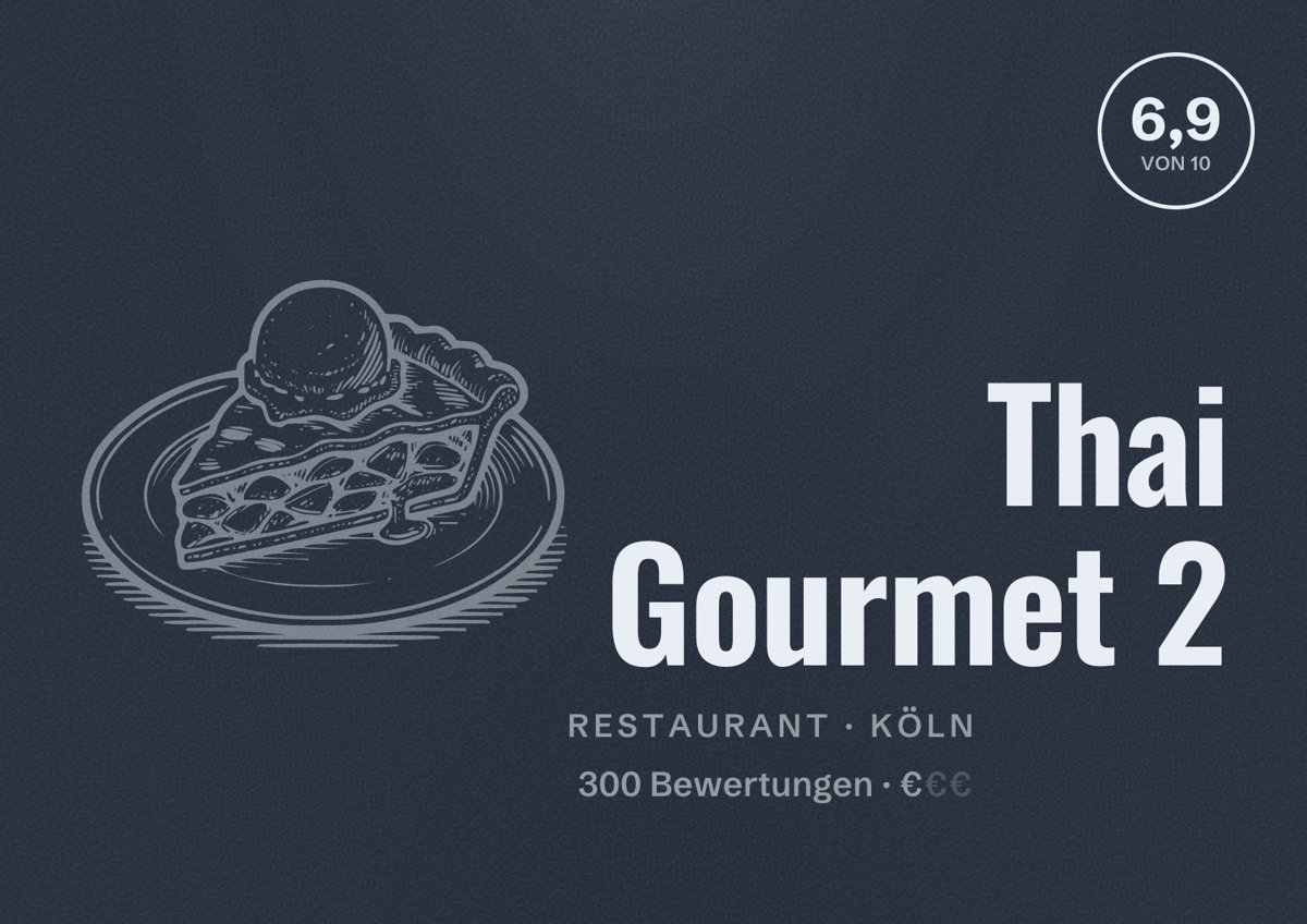 Illustriertes Poster von Thai Gourmet 2, Restaurant in Köln: Bewertung 6,9 von 10 aus 300 Bewertungen, Preisniveau €