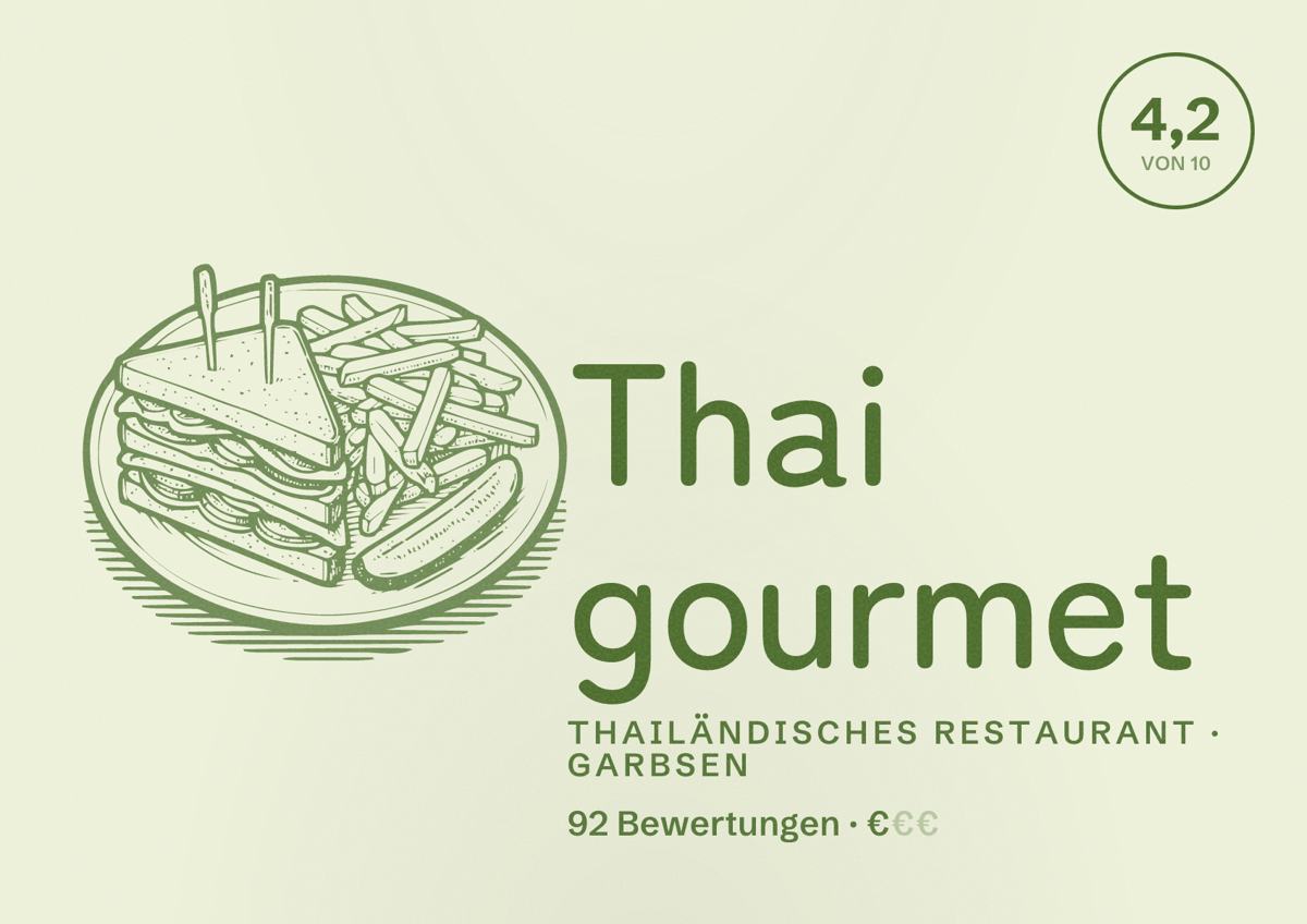 Illustriertes Poster von Thai gourmet, Thailändisches Restaurant in Garbsen: Bewertung 4,2 von 10 aus 92 Bewertungen, Preisniveau €