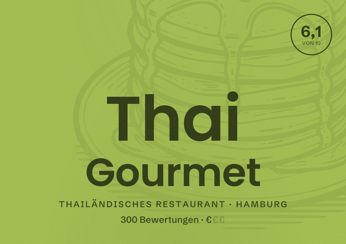 Illustriertes Poster von Thai Gourmet, Thailändisches Restaurant in Hamburg: Bewertung 6,1 von 10 aus 300 Bewertungen, Preisniveau €