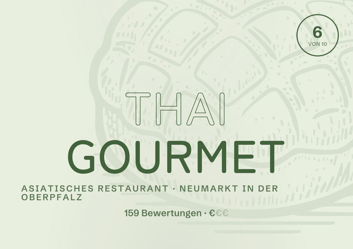 Illustriertes Poster von Thai Gourmet, Asiatisches Restaurant in Neumarkt in der Oberpfalz: Bewertung 6 von 10 aus 159 Bewertungen, Preisniveau €