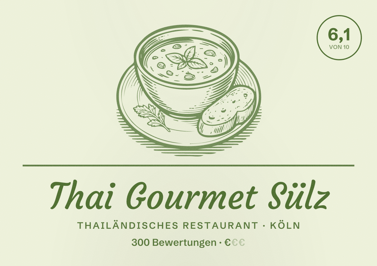 Illustriertes Poster von Thai Gourmet Sülz, Thailändisches Restaurant in Köln: Bewertung 6,1 von 10 aus 300 Bewertungen, Preisniveau €