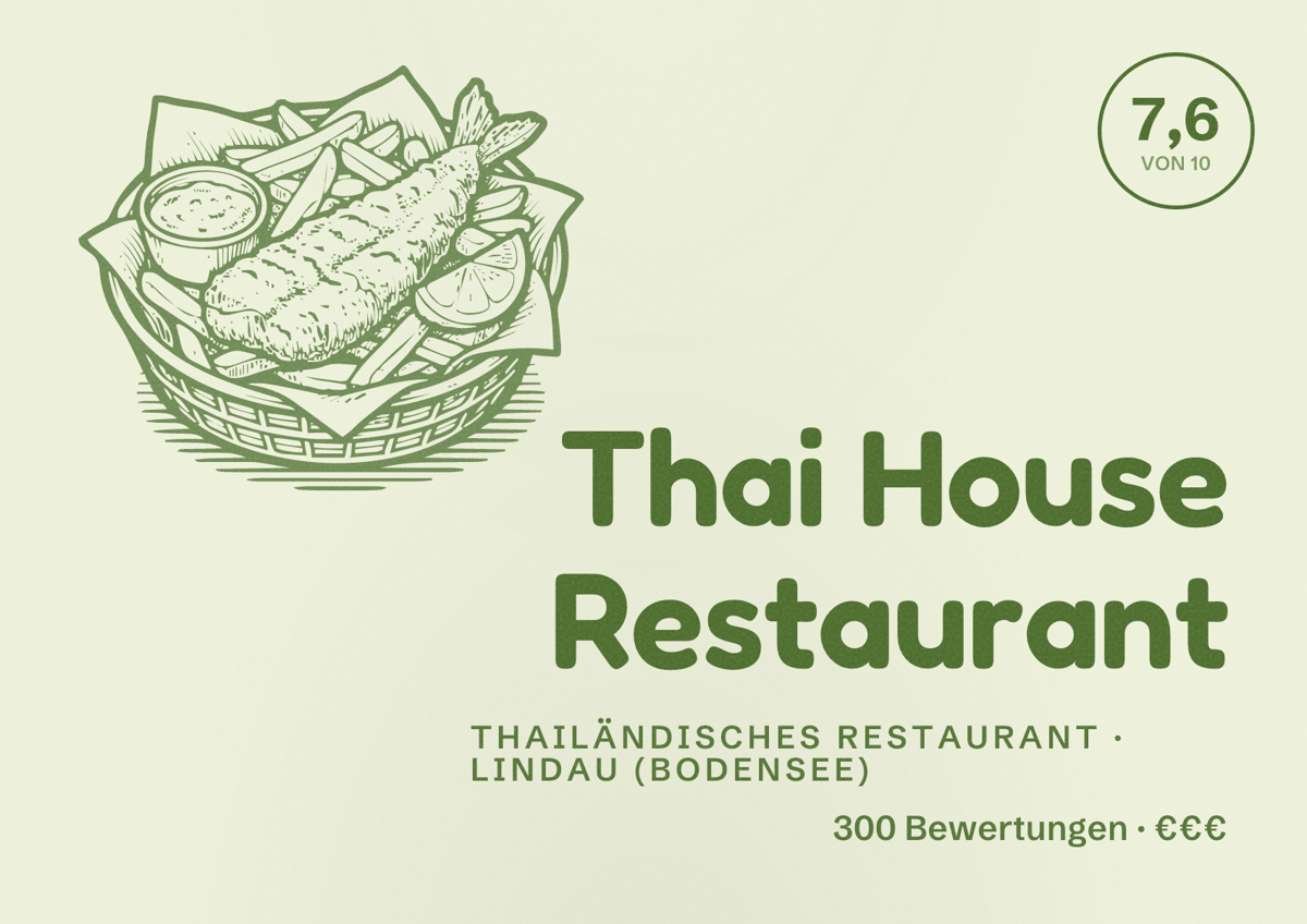 Illustriertes Poster von Thai House Restaurant, Thailändisches Restaurant in Lindau (Bodensee): Bewertung 7,6 von 10 aus 300 Bewertungen, Preisniveau €€€