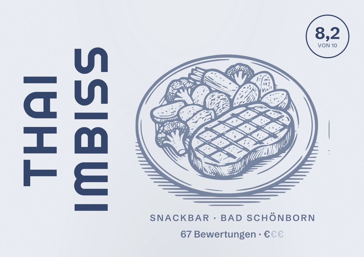 Illustriertes Poster von Thai Imbiss, Snackbar in Bad Schönborn: Bewertung 8,2 von 10 aus 67 Bewertungen, Preisniveau €