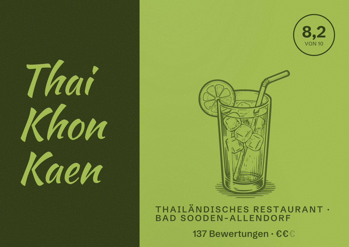 Illustriertes Poster von Thai Khon Kaen, Thailändisches Restaurant in Bad Sooden-Allendorf: Bewertung 8,2 von 10 aus 137 Bewertungen, Preisniveau €€