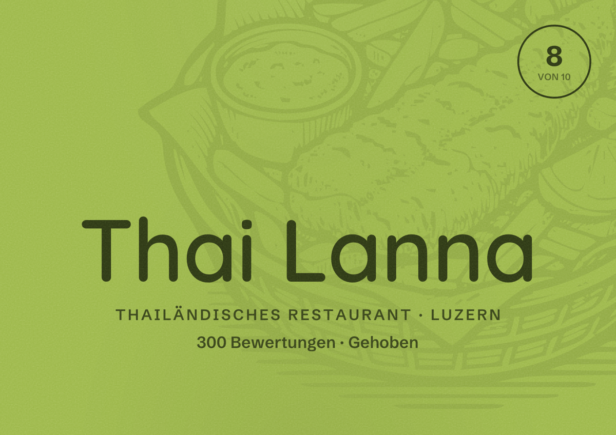 Illustriertes Poster von Thai Lanna, Thailändisches Restaurant in Luzern: Bewertung 8 von 10 aus 300 Bewertungen, Preisniveau Gehoben