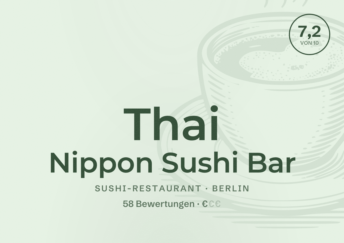Illustriertes Poster von Thai Nippon Sushi Bar, Sushi-Restaurant in Berlin: Bewertung 7,2 von 10 aus 58 Bewertungen, Preisniveau €
