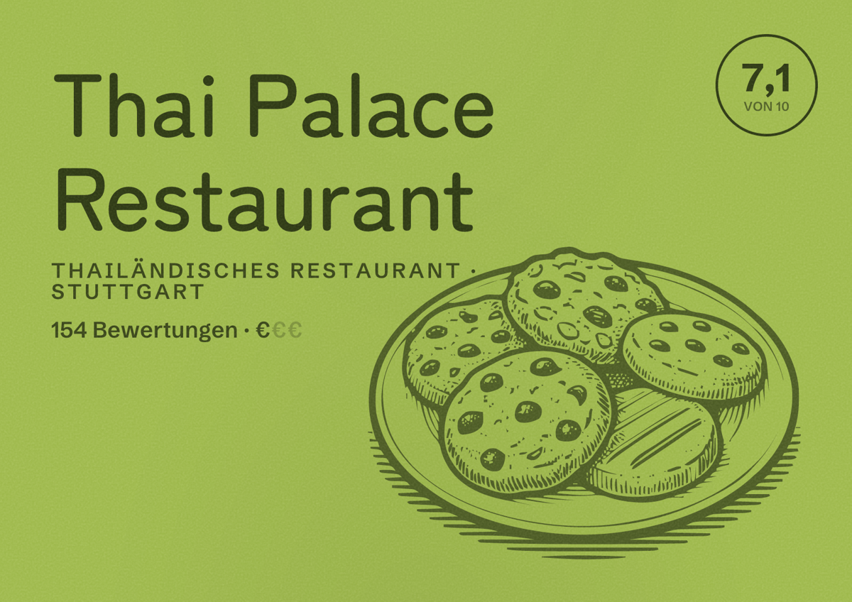 Illustriertes Poster von Thai Palace Restaurant, Thailändisches Restaurant in Stuttgart: Bewertung 7,1 von 10 aus 154 Bewertungen, Preisniveau €
