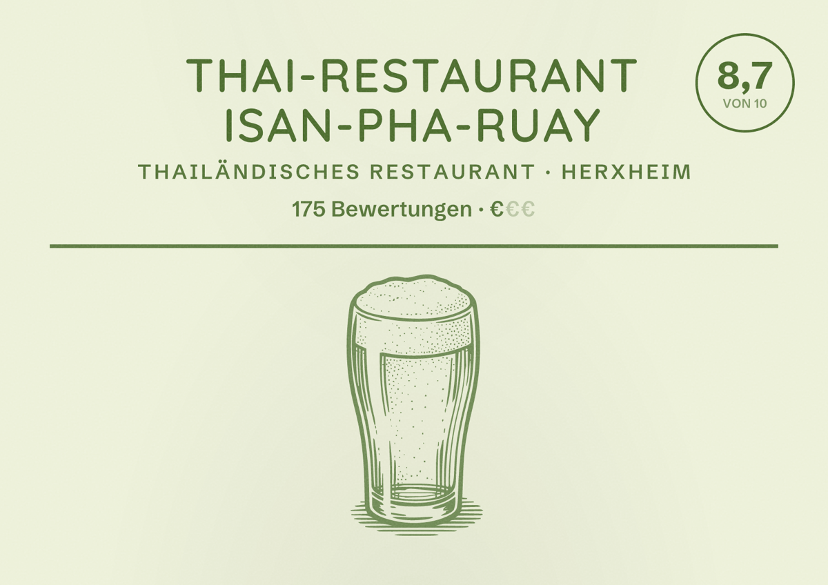Illustriertes Poster von Thai-Restaurant Isan-Pha-Ruay, Thailändisches Restaurant in Herxheim: Bewertung 8,7 von 10 aus 175 Bewertungen, Preisniveau €