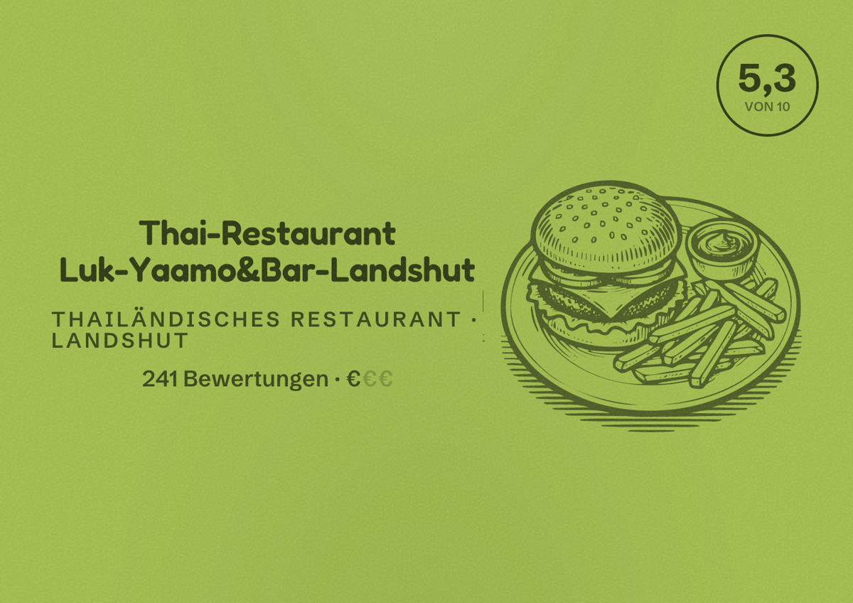 Illustriertes Poster von Thai-Restaurant Luk-Yaamo&Bar-Landshut, Thailändisches Restaurant in Landshut: Bewertung 5,3 von 10 aus 241 Bewertungen, Preisniveau €