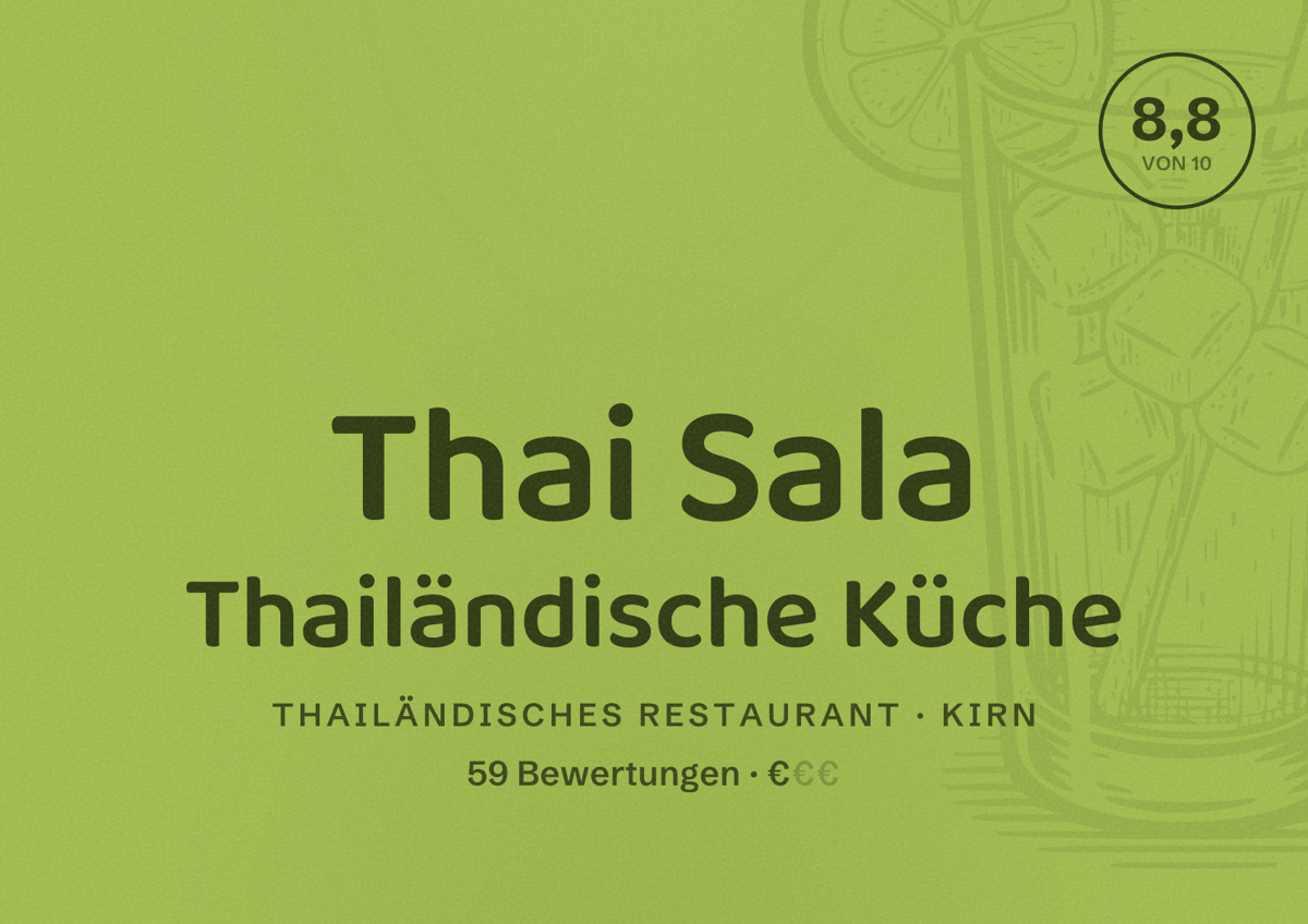 Illustriertes Poster von Thai Sala Thailändische Küche, Thailändisches Restaurant in Kirn: Bewertung 8,8 von 10 aus 59 Bewertungen, Preisniveau €