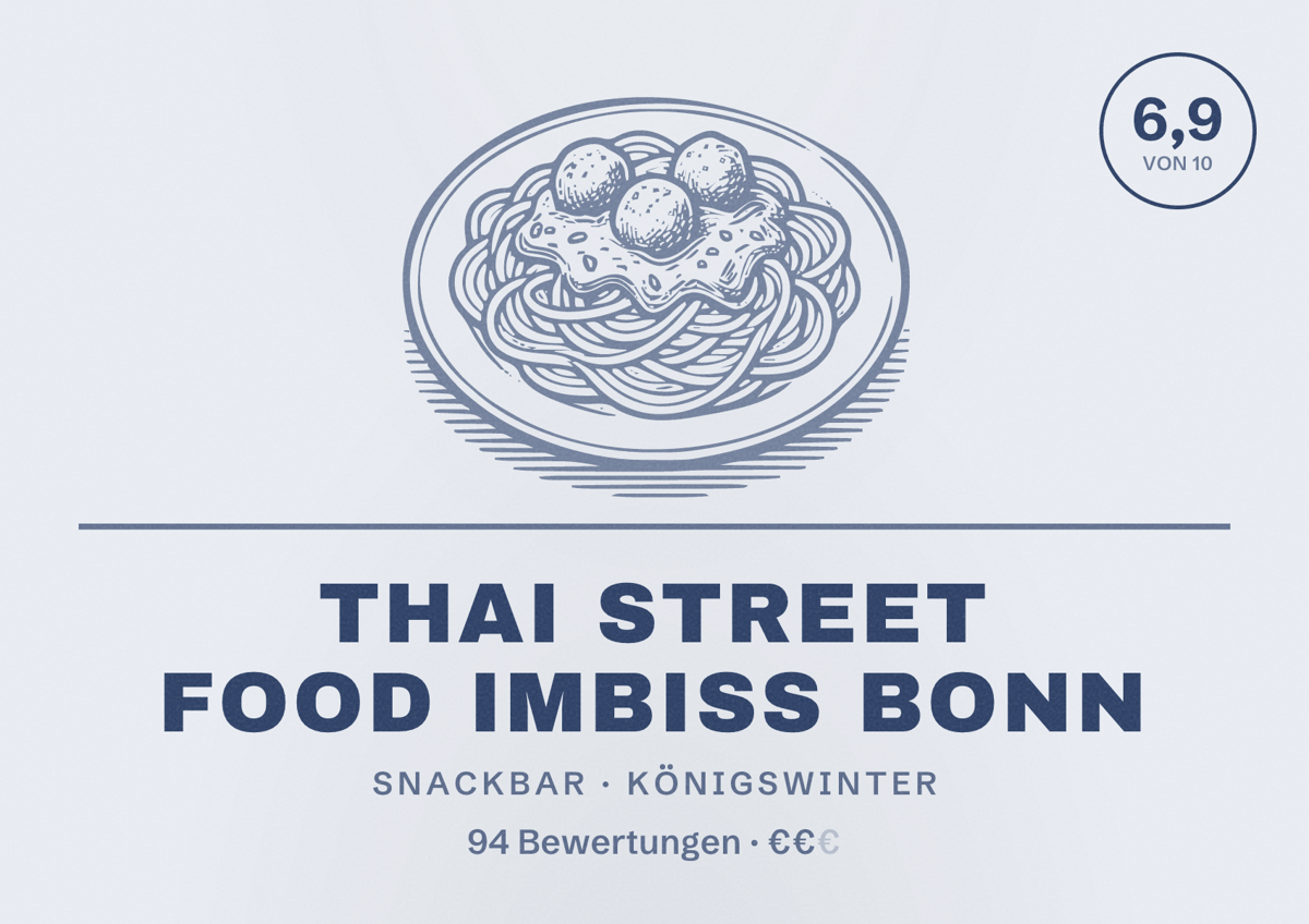Illustriertes Poster von Thai Street Food Imbiss Bonn, Snackbar in Königswinter: Bewertung 6,9 von 10 aus 94 Bewertungen, Preisniveau €€