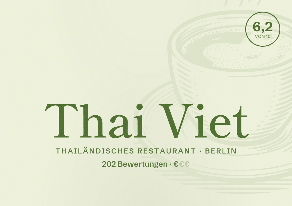 Illustriertes Poster von Thai Viet, Thailändisches Restaurant in Berlin: Bewertung 6,2 von 10 aus 202 Bewertungen, Preisniveau €