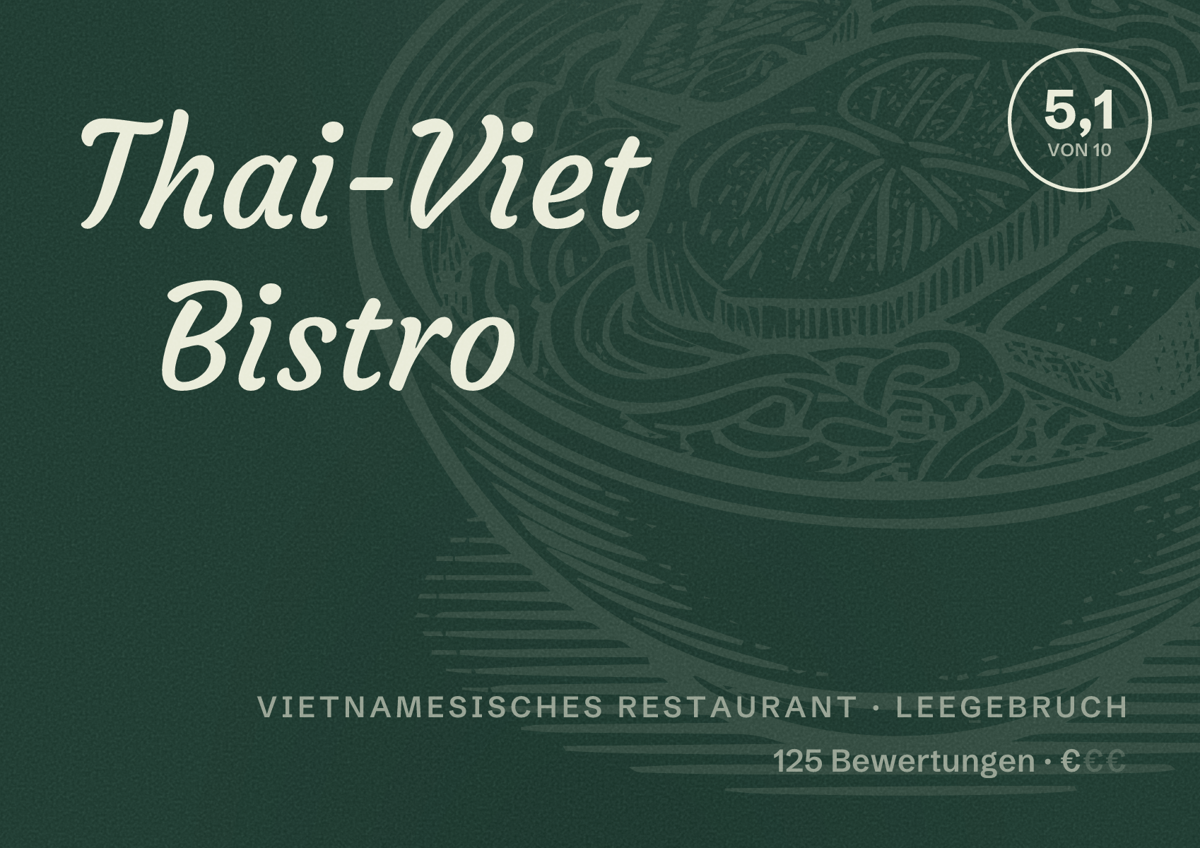 Illustriertes Poster von Thai-Viet Bistro, Vietnamesisches Restaurant in Leegebruch: Bewertung 5,1 von 10 aus 125 Bewertungen, Preisniveau €