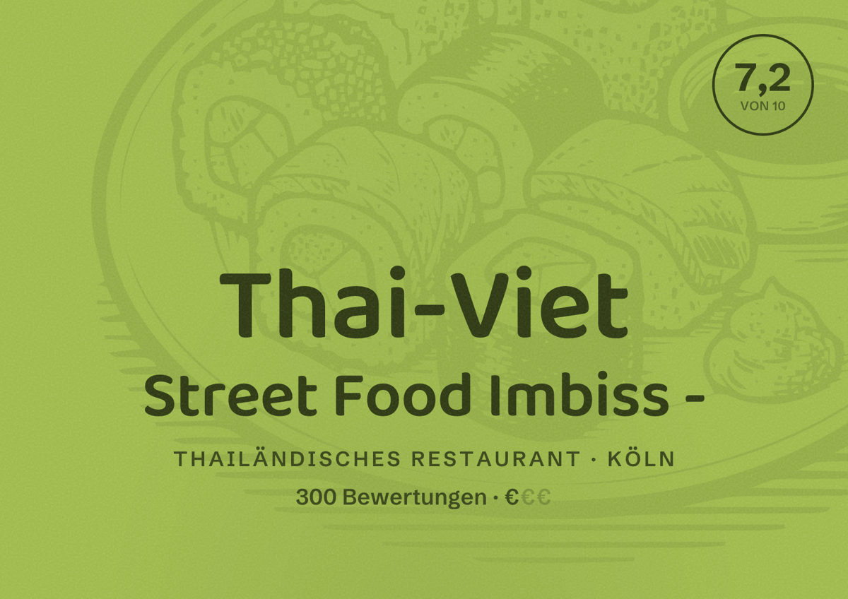 Illustriertes Poster von Thai-Viet Street Food Imbiss -, Thailändisches Restaurant in Köln: Bewertung 7,2 von 10 aus 300 Bewertungen, Preisniveau €