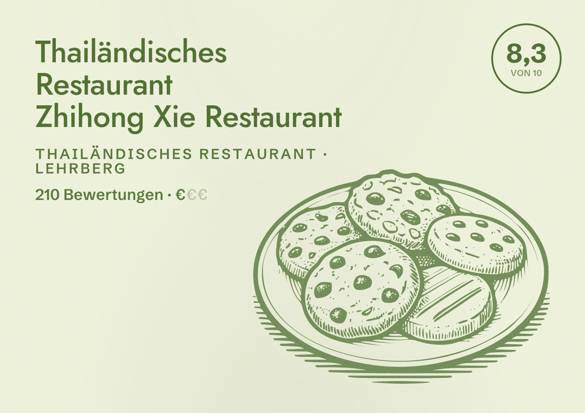 Illustriertes Poster von Thailändisches Restaurant Zhihong Xie Restaurant, Thailändisches Restaurant in Lehrberg: Bewertung 8,3 von 10 aus 210 Bewertungen, Preisniveau €
