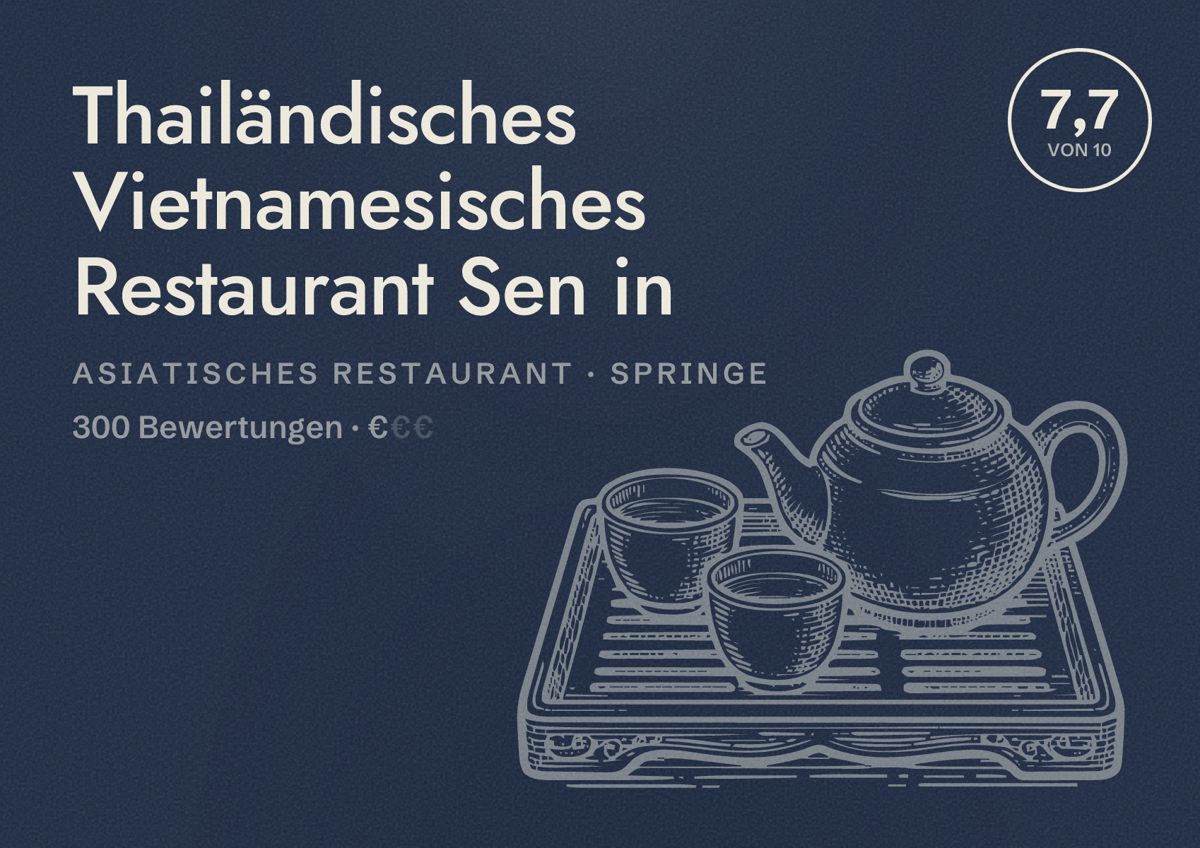 Illustriertes Poster von Thailändisches Vietnamesisches Restaurant Sen in, Asiatisches Restaurant in Springe: Bewertung 7,7 von 10 aus 300 Bewertungen, Preisniveau €