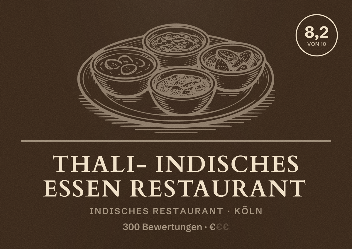 Illustriertes Poster von Thali- Indisches Essen Restaurant, Indisches Restaurant in Köln: Bewertung 8,2 von 10 aus 300 Bewertungen, Preisniveau €