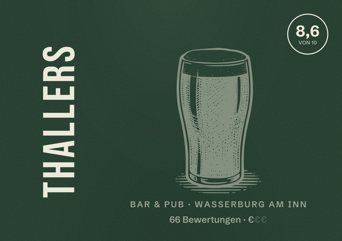 Illustriertes Poster von THALLERS, Bar & Pub in Wasserburg am Inn: Bewertung 8,6 von 10 aus 66 Bewertungen, Preisniveau €